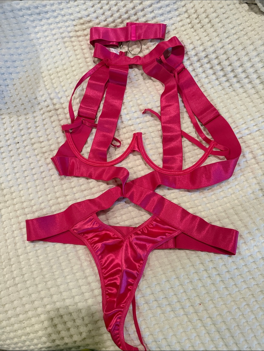 Fuchsia Strappy Satin Lingerie Set - Women Intimates